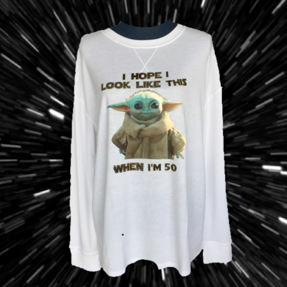 Baby Yoda (the child) long-sleeve waffle tee